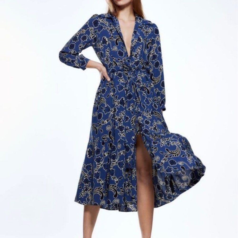 Zara Blue and Cream Maxi Dress